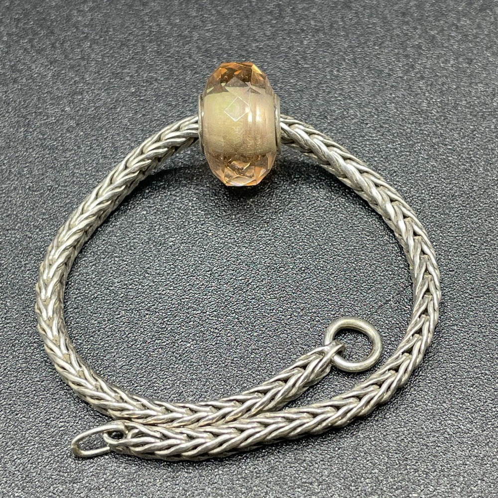 Artisan Engraved Faceted Hydroquartz Bead with Sterling Core - Fits Trollbeads